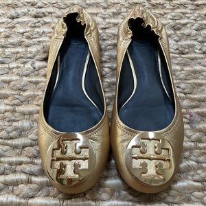EUC Tory Burch Gold Ballet Flats, size 9